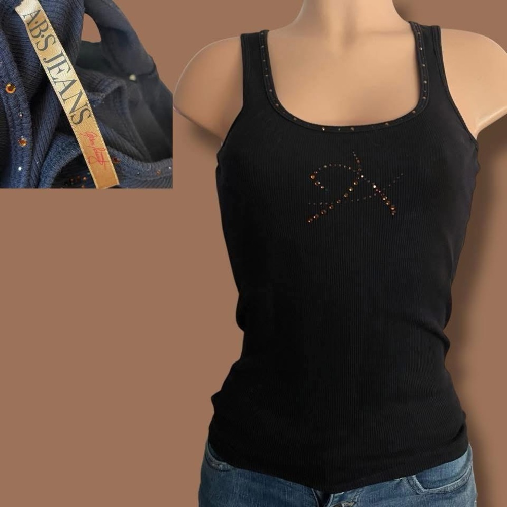 VTG ABS Allen Schwartz Black Tank Top with Rust Bling Detail